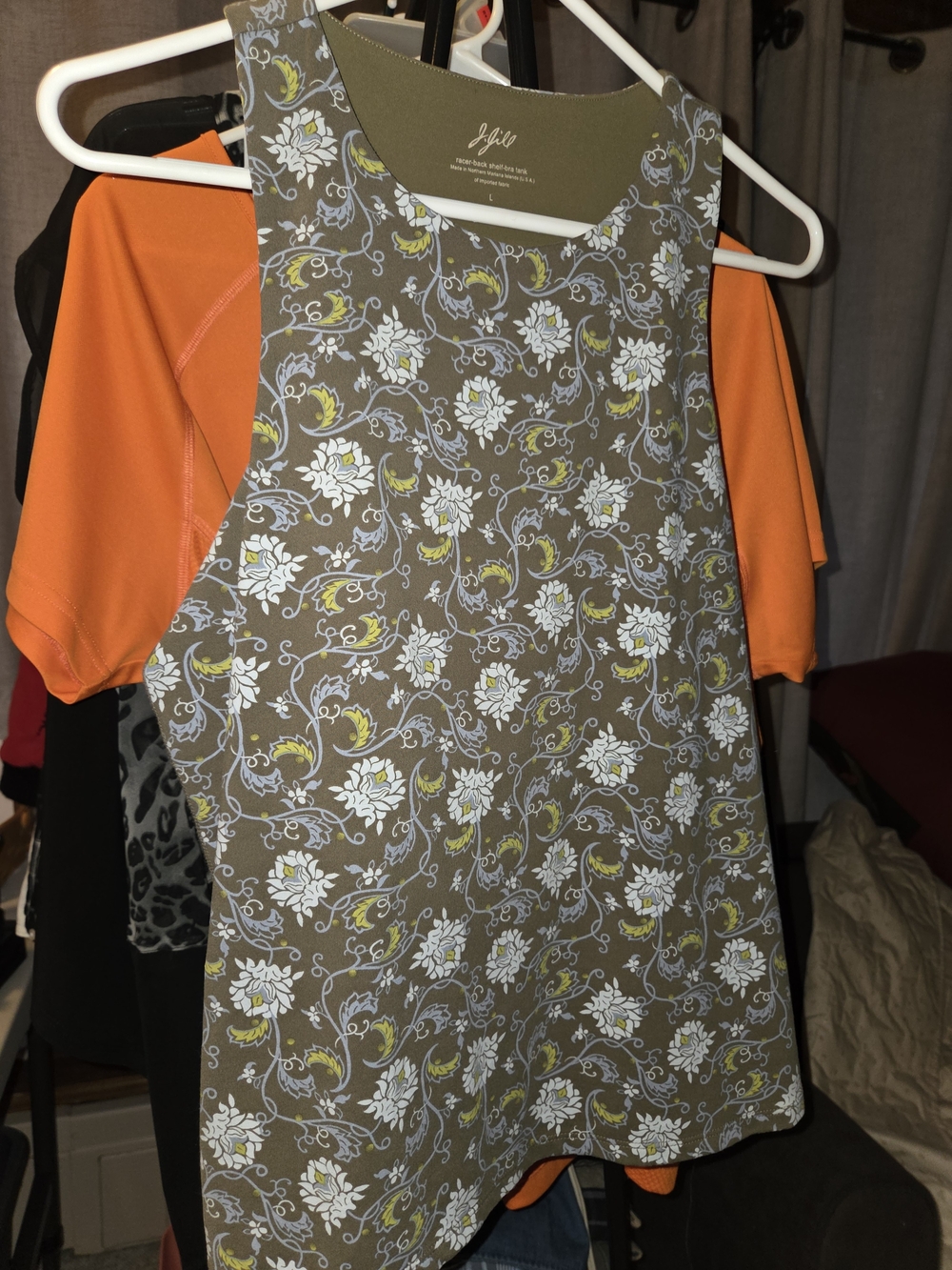 J. Jill Floral A-Line Shell Top in Olive Green And White